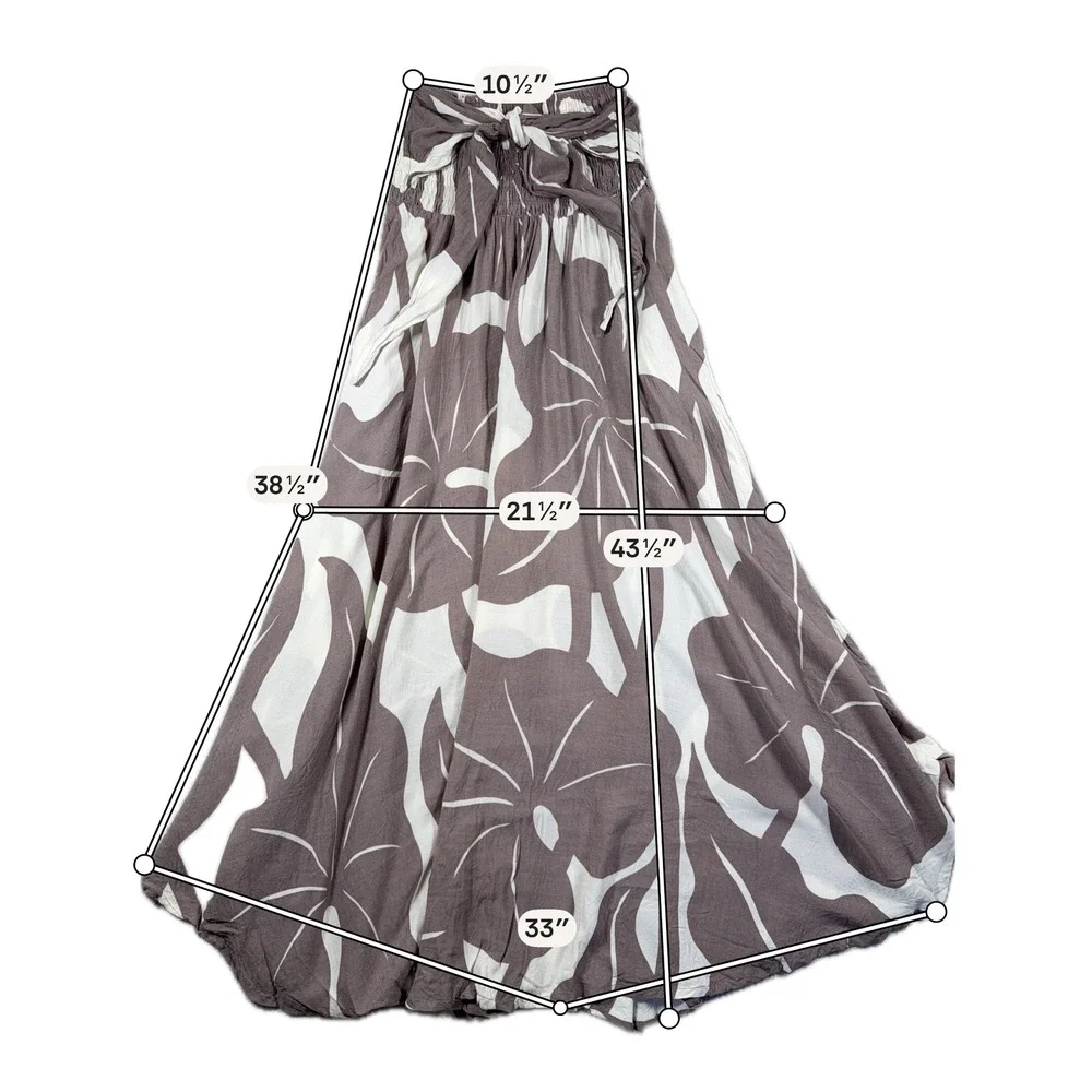 Marcella Hawaii Maxi Skirt Women One Size Brown Taro Print Smocked Tie Waist